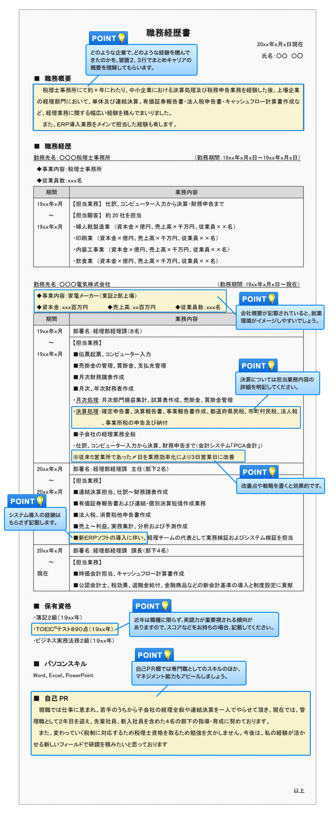 経理 財務職務経歴書 レジュメ の書き方マニュアル 転職ノウハウ 転職エージェントのjac Recruitment ジェイ エイ シー リクルートメント