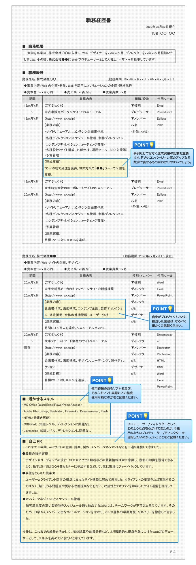 Webプロデューサー Webディレクター職務経歴書 レジュメ の書き方マニュアル 転職ノウハウ 転職エージェントのjac Recruitment ジェイ エイ シー リクルートメント